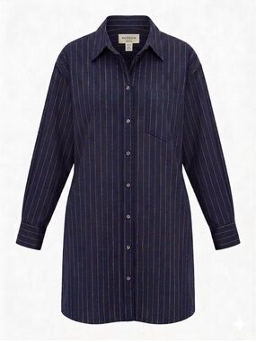 Hudson North Navy Blue pinstripe shirt dress 100% cotton SZ M oversized NWT